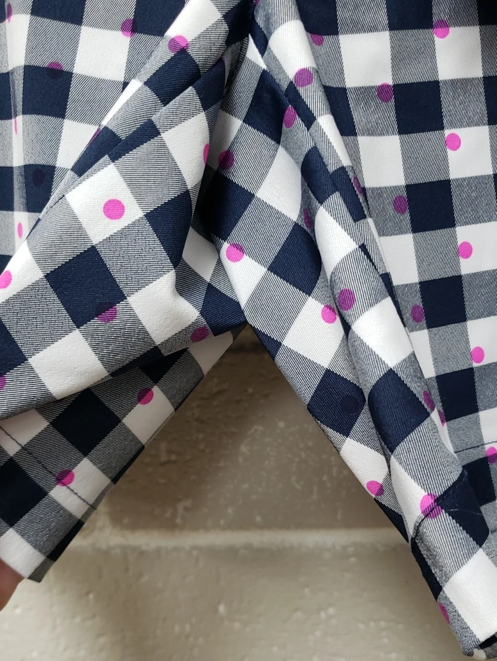 Navy & White Gingham Shorts with Pink Dot Accents